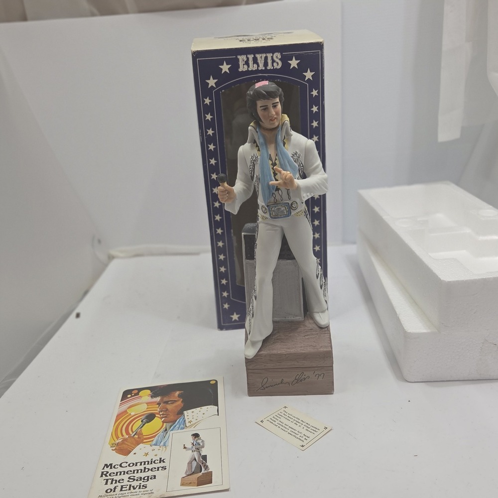 Vtg 1977 McCormick Sincerely Elvis 77 Whiskey Decanter Music Box Empty Box...‎